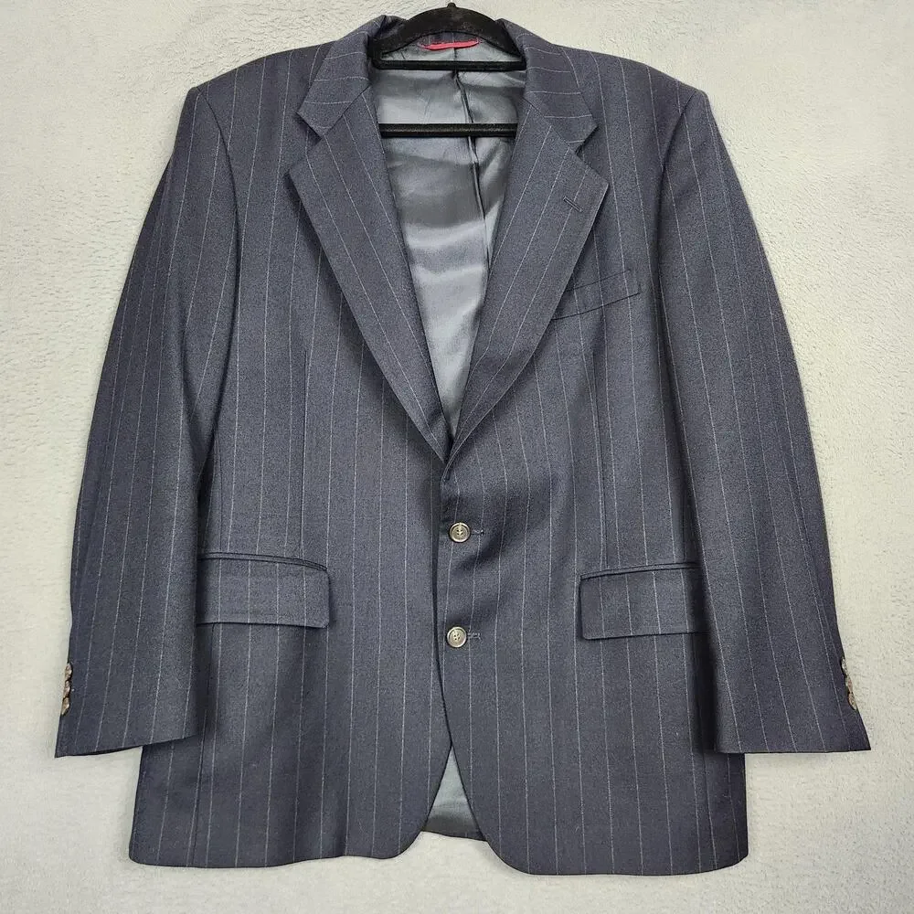 Jos A Bank Suit Mens 42R 34X27 Blue Wool Pinstripe 2 Button 2 Piece USA Wedding
